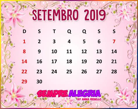 Calendário Setembro 2019 Sempre Alegriasempre Alegria