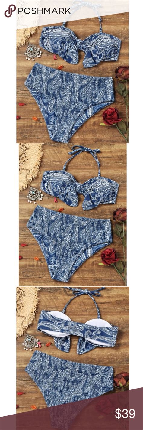 🆕paisley Knotted Bandeau And Smocked Brief Bikini Printed Bikini Top
