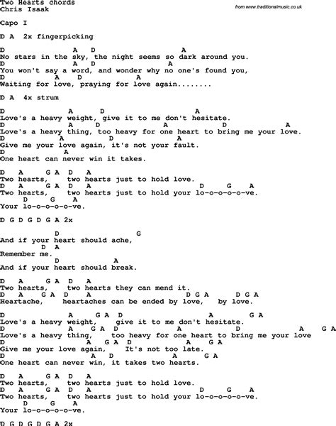 Song Lyrics With Guitar Chords For Two Hearts