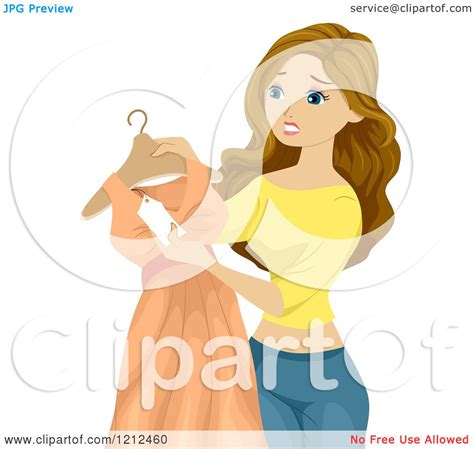 Cartoon Of A Teen Girl Looking At A Price Tag On A Dress Royalty Free