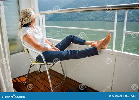 Woman Relaxing On Boat Cruise Stock Image Image Of Handrail Boat