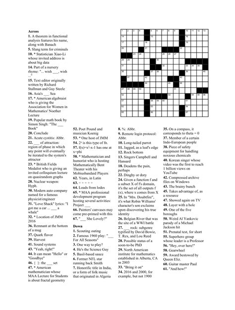 Get introductions to algebra, geometry, trigonometry, precalculus and calculus or get help with current math coursework and ap exam preparation. (PDF) Crossword Puzzle: Joint Mathematics Meetings 2016