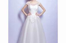 wedding tulle length tea dress scoop appliques neck lace line vintage gemgrace dresses larger