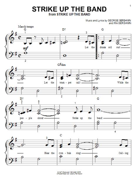 Strike Up The Band Sheet Music George Gershwin Big Note Piano