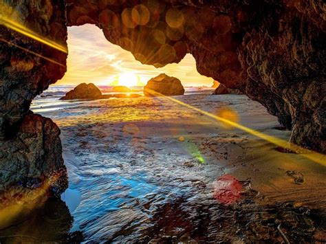 Wallpaper Beach Sunset Sea Rock Cave Photo Wallpaper Desktop