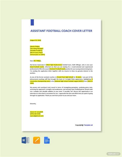 Free Assistant Football Coach Cover Letter Google Docs Word Apple Pages Template Net