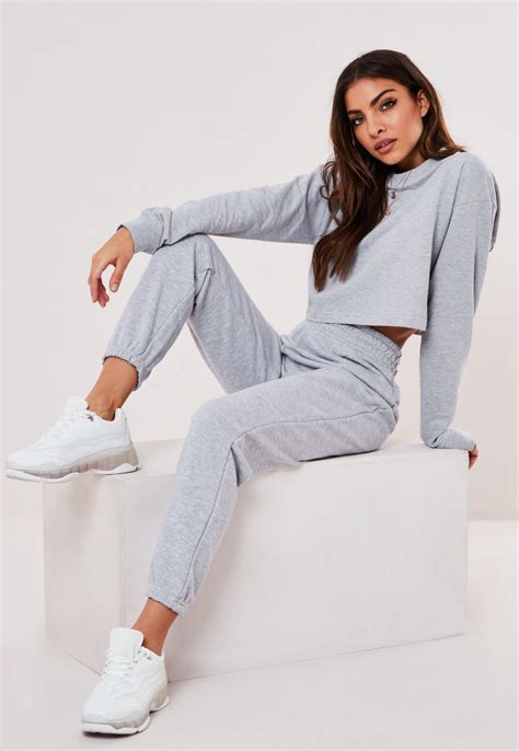 Gray Cropped Sweatshirt And Joggers Co Ord Set Missguided Women