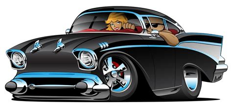 Classic Hot Rod Fifties Muscle Car With Cool Couple Vector Illustration