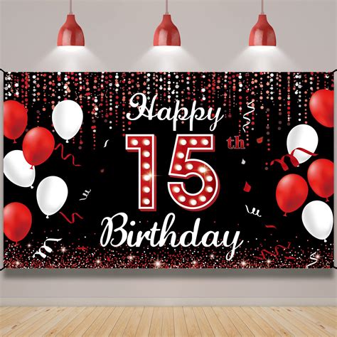Buy 15th Birthday Backdrop Banner Happy 15th Birthday Decorations For