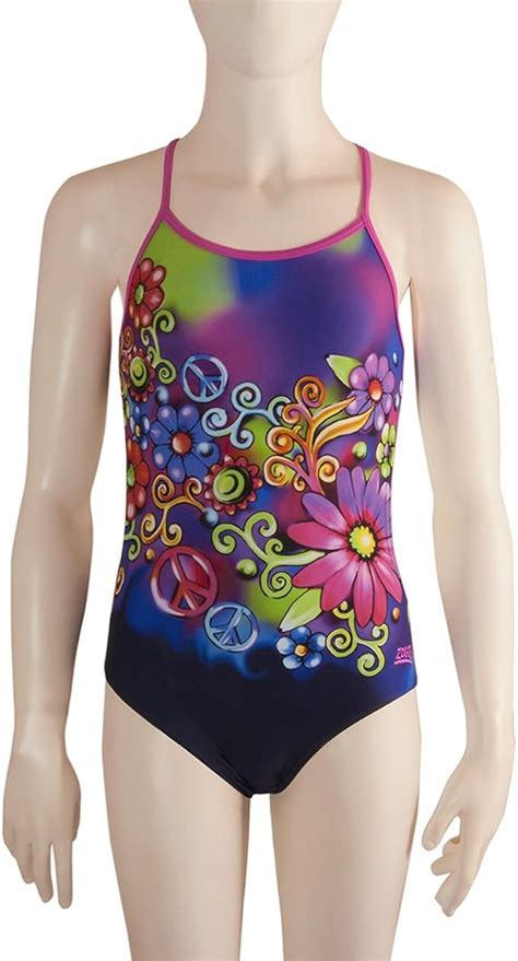 Zoggs Girls Peace Bella Cross Back Swim Suit Multi Colour 26 Inch6 7