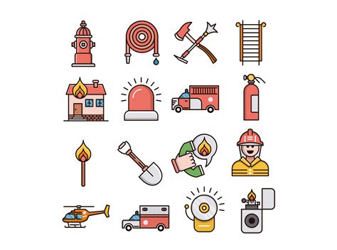 Firefighter Icons Set Gráfico Por Back1design1 · Creative Fabrica