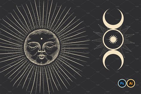 Sun And Moon Engraving Photoshop Graphics Creative Market