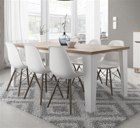 Table de salle à manger scandinave chêne/blanc veiné mat Melanie
