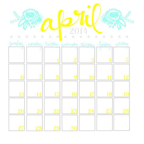 Blissful Roots April Calendar April Calendar Printable Planner
