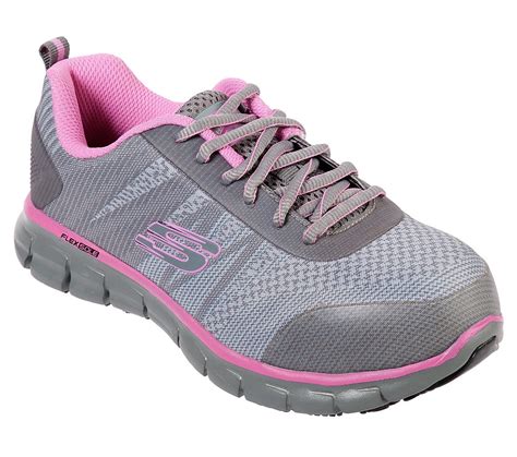 Skechers Shoes Womens 77250 Gypk Grey Pink Sure Track Saquenay Alloy