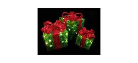Northlight Set Of 3 Lighted Green T Boxes With Red Bows Outdoor