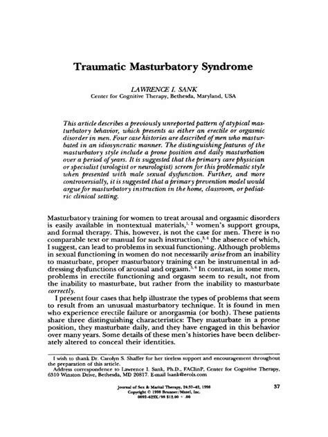 Traumatic Masturbatory Syndrome Pdf Masturbation Orgasm