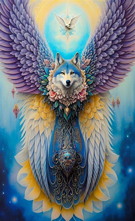 Wolf Spirit Animal Guide Guardian Angel Wings Heavenly Astral Realm