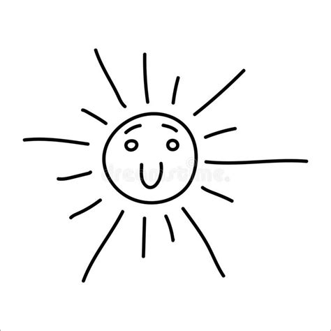 Smiling Sun Doodle Illustration Hand Drawing Sun With Cute Face Stock