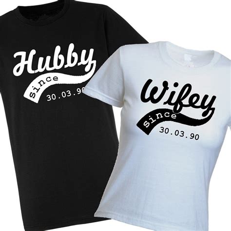wifey hubby personalised t shirt set custom wedding date anniversary marriage t tee shirts
