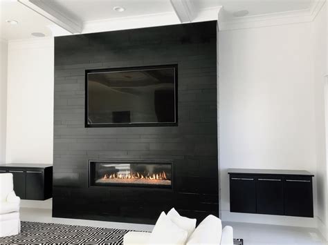 Ebony Planc Large Format Tile Modern Fireplace