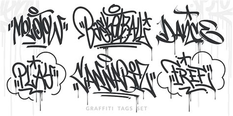 Resumen Escrito A Mano Hip Hop Urban Street Art Graffiti Style Words Vector Illustration Set