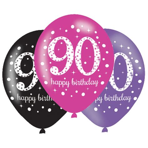 6 X 90th Birthday Balloons Black Pink Lilac Party Decorations Age 90