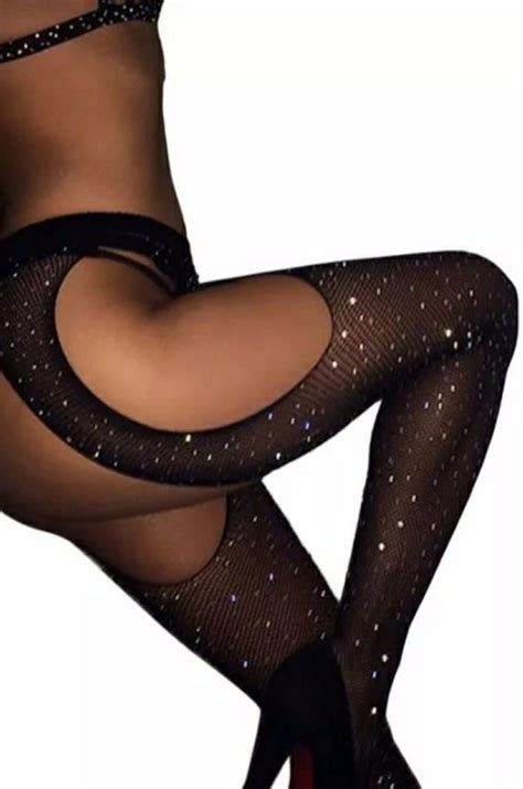 Dazzle In The Night Black Diamond Fishnets Thigh High Stockings