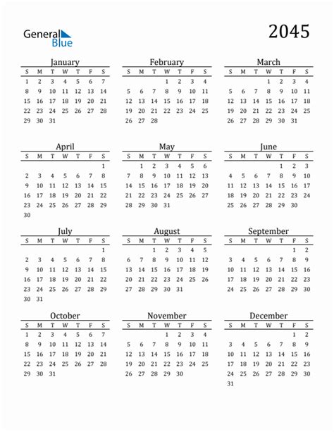 Free 2045 Calendars In Pdf Word Excel