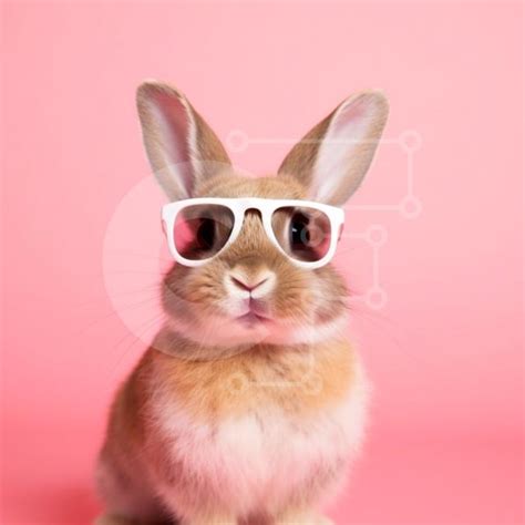Cute Picture Of A Rabbit Wearing Sunglasses On A Pink Background Stock