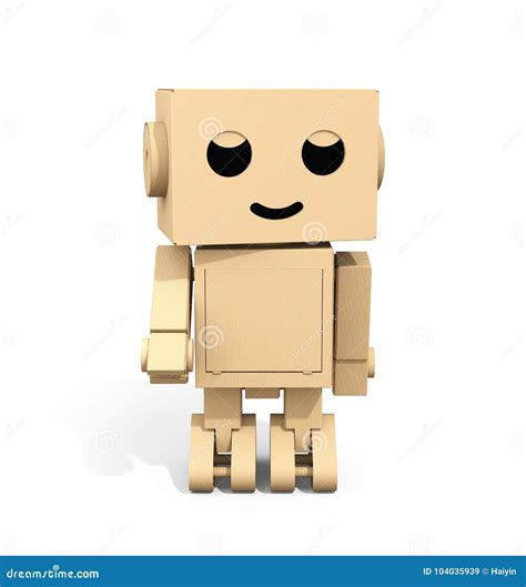 Front View Of Cartoon Character Cute Cardboard Robot Isolated On White