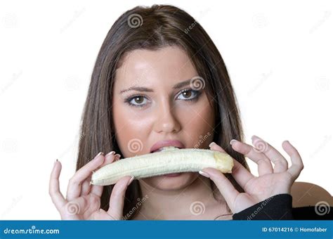Babe Woman Biting Banana Isolated On White Stock Image CartoonDealer Com