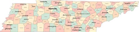 Multi Color Tennessee Map With Counties Capitals And Major Cities