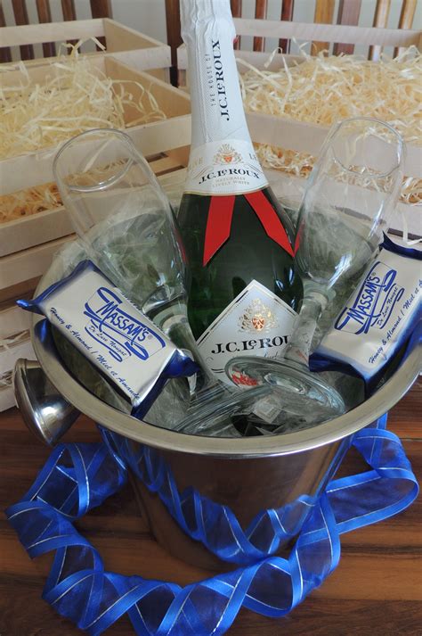 Champagne bucket with 2 champagne glasses and nougat | Champagne buckets, Champagne glasses ...