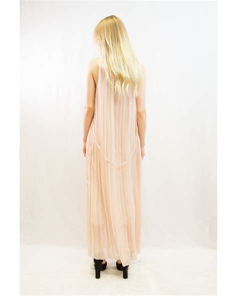 pleated full length maxi dress nude cy boutique