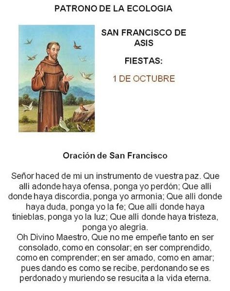 San Francisco De Asis Patrono De La Ecología Oracion De San