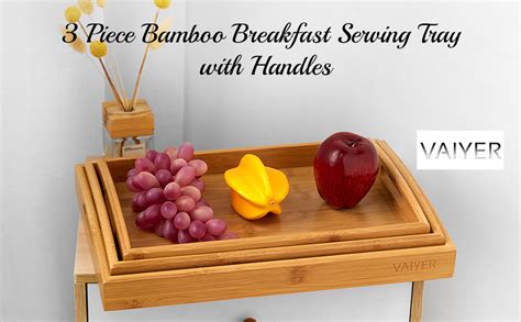 Amazon Com Vaiyer Set Of Bamboo Breakfast Serving Tray With Handles