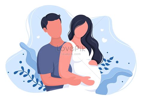 Pregnant Couple Background Vector Illustration With A Husband Ta
