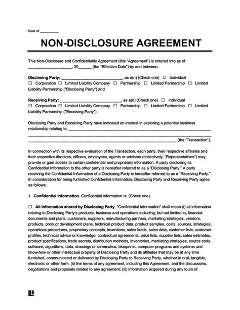 Non Disclosure Agreement Template Agreement Templates Free Word