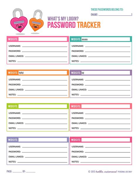 I went online to look for a password keeper free printable, but, call me picky, there weren't any that really spoke to me. 33 Best Password List Templates (Word, Excel & PDF) ᐅ ...
