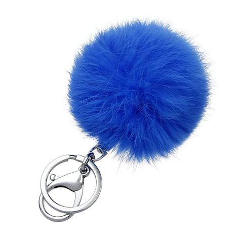 Hot Selling Gift Fur Ball Key Chain Blue Colors CM Ball Fur Pom Keychain Porta Chiavi Silver