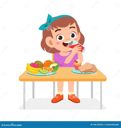 Happy Cute Kid Girl Eat Healthy Food Stock Vector Illustration Of