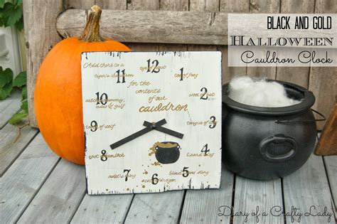 Diary Of A Crafty Lady Black And Gold Halloween Cauldron Clock