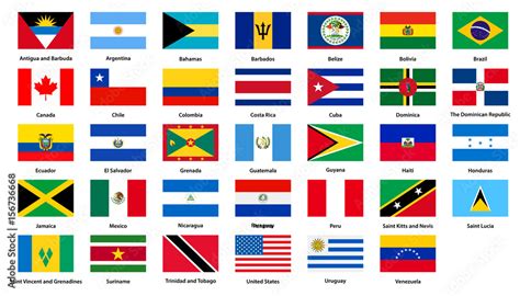Flags Of All Countries Of The American Continents Stock Vector Adobe