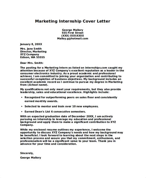 Free 7 Internship Cover Letters Samples In Pdf Ms Word