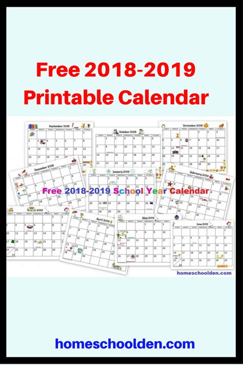 Free 2018 2019 Calendar Printable Homeschool Den