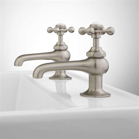Reproduction Cross Handle Sink Faucets Pair Brushed Nickel Vintage Bathroom Sink Faucet