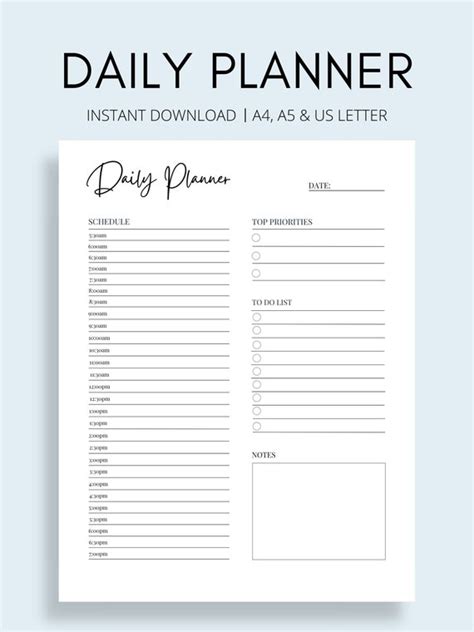 Printable Daily Planner Page Daily Schedule Daily Hourly Etsy