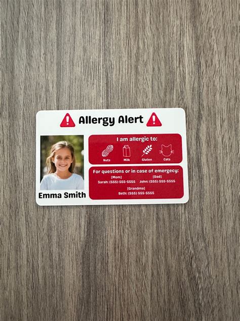 Allergy Id Cards For Kids Fully Customizable Childrens Safety In