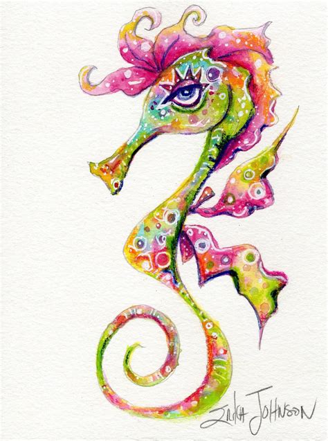 Vibrant Seahorse Original Watercolor Painting By Erika Johnson Coastal